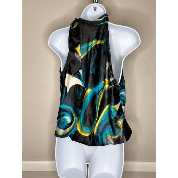 Heart Soul Womens Satin Blouse Sleeveless Abstract Smocked Hem Black Size XL NWT - Picture 2 of 5